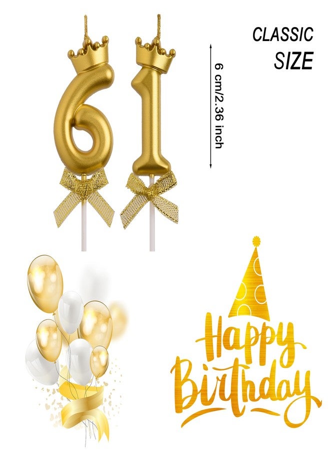 AOOLADA 61st Birthday Candles, Gold 61 Year Old Number Birthday Candles, Happy Birthday Cake Topper Gifts Party Decorations for Men Women - Image 2